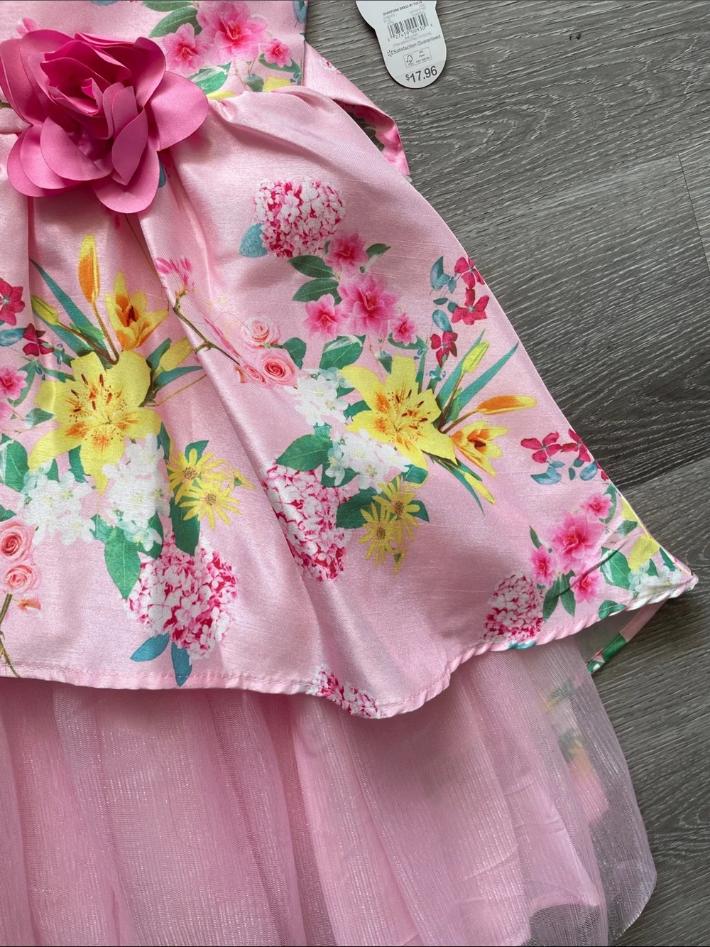 Girls Pink Floral Tiered Tulle Dress